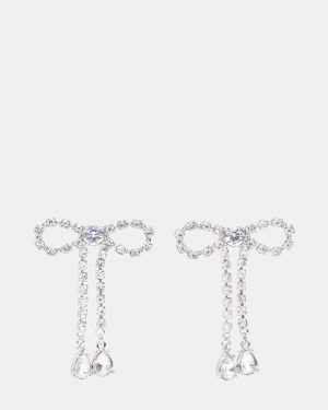 RHINESTONE BOW EARRINGS SILVER