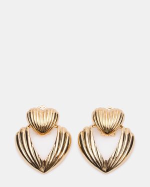 RIBBED DOUBLE HEART EARRINGS GOLD