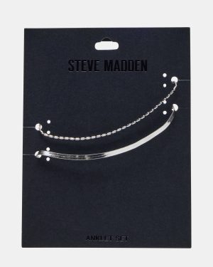 HERRINGBONE CHAIN ANKLET SET SILVER