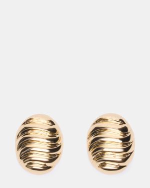 GROOVED CIRCULAR STUD EARRINGS GOLD