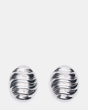 GROOVED CIRCULAR STUD EARRINGS SILVER