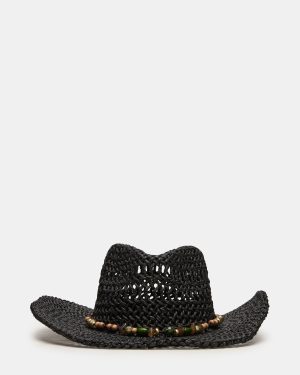 LEI BEADED TRIM WESTERN HAT BLACK