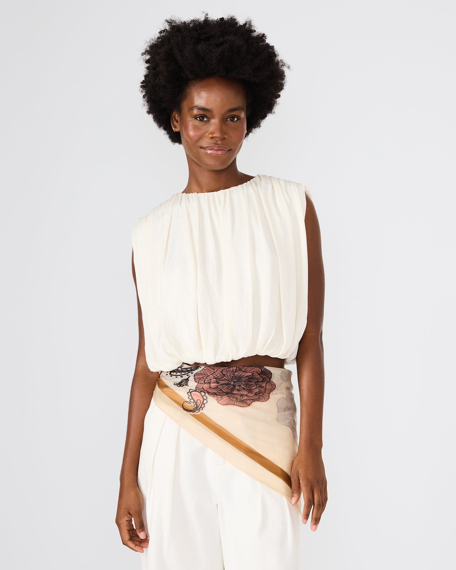BOHO FLORAL SQUARE SCARF IVORY - Image 4