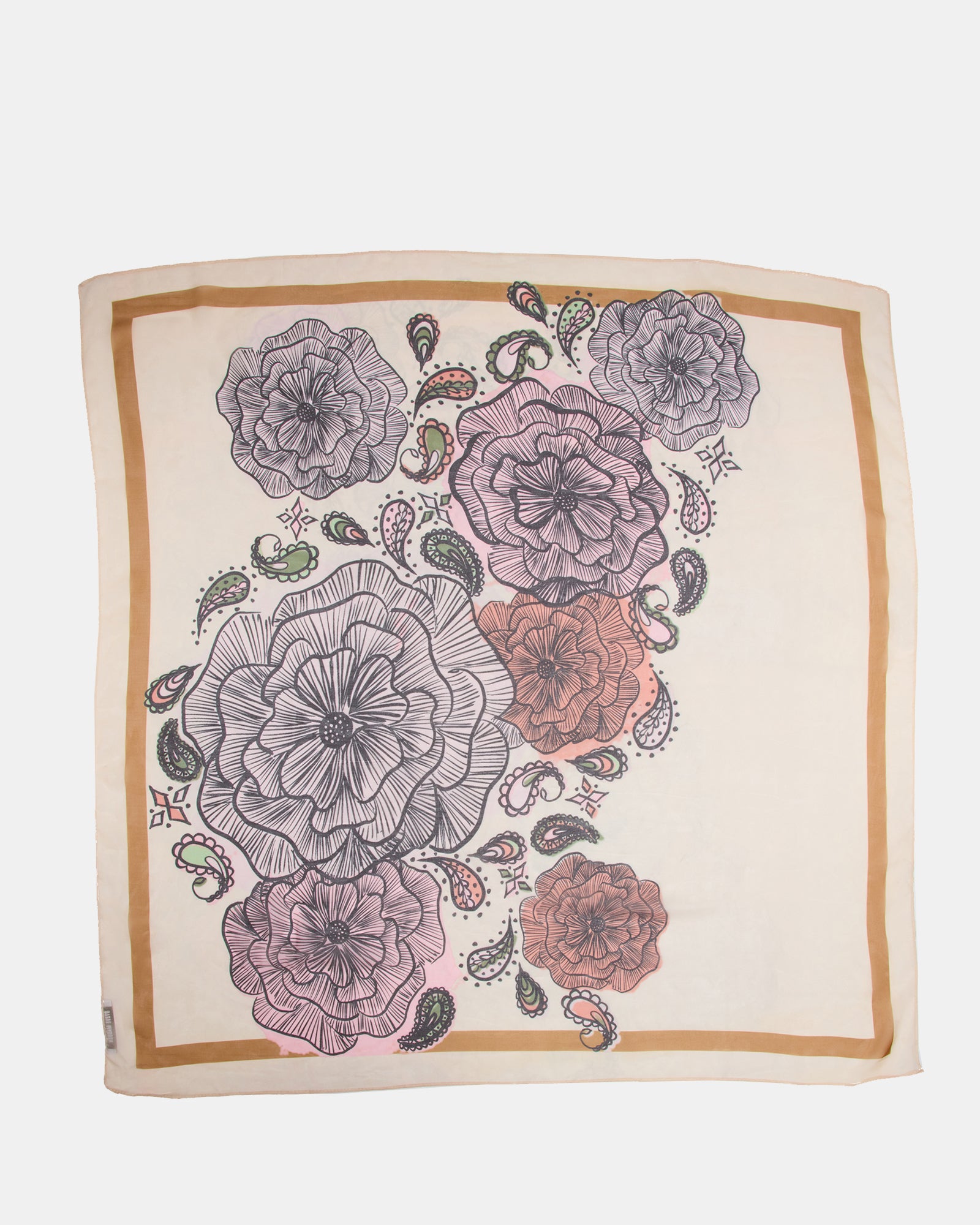 BOHO FLORAL SQUARE SCARF IVORY - Image 2
