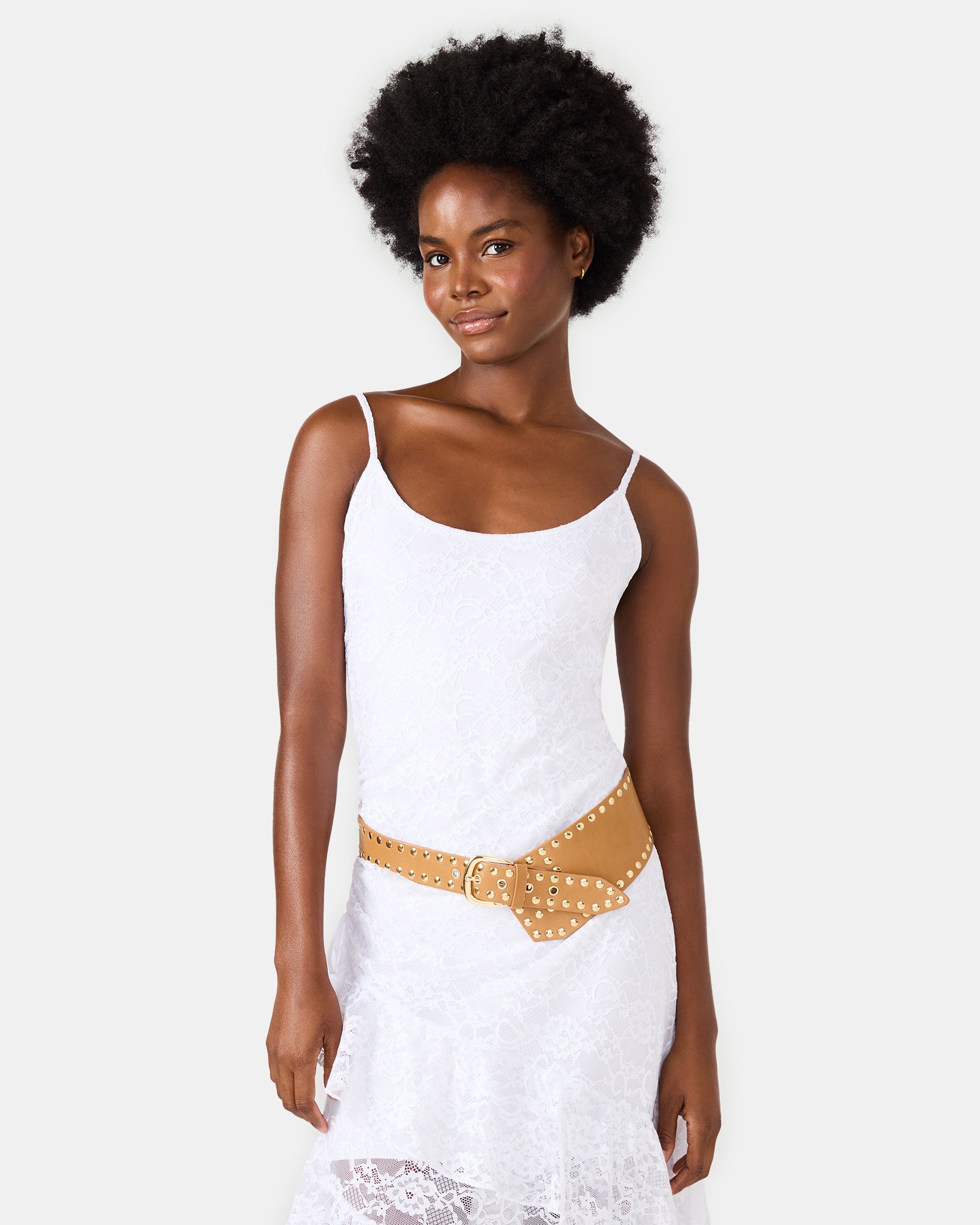 STUDDED WIDE WAIST BELT BROWN - Image 2