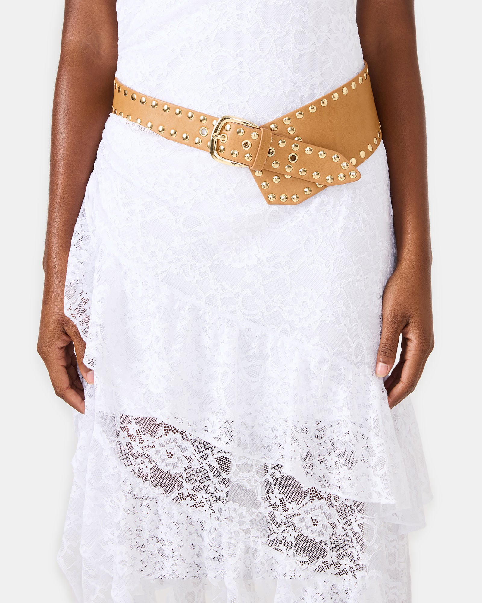 STUDDED WIDE WAIST BELT BROWN - Image 3