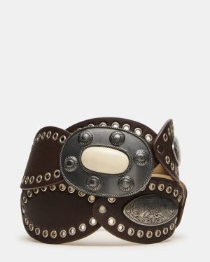 BOHO OVAL STUDDED DISC BELT BROWN